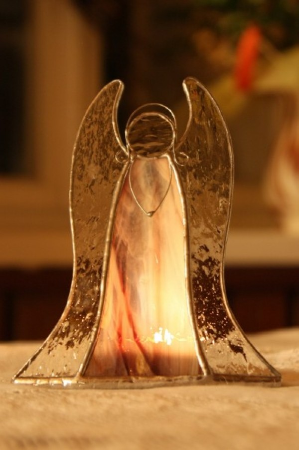 Anděl - svícen na čajovou svíčku kouřový - Lesní sklo