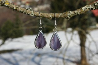 Náušnice fialové buclaté - Lesní sklo