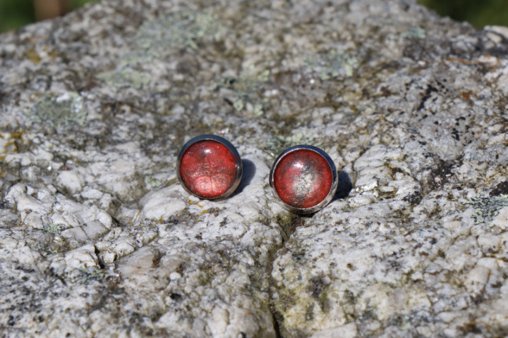 Barevné náušnice puzety s kresbou - Lesní sklo