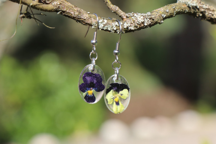 Náušnice - Violka  - Lesní sklo